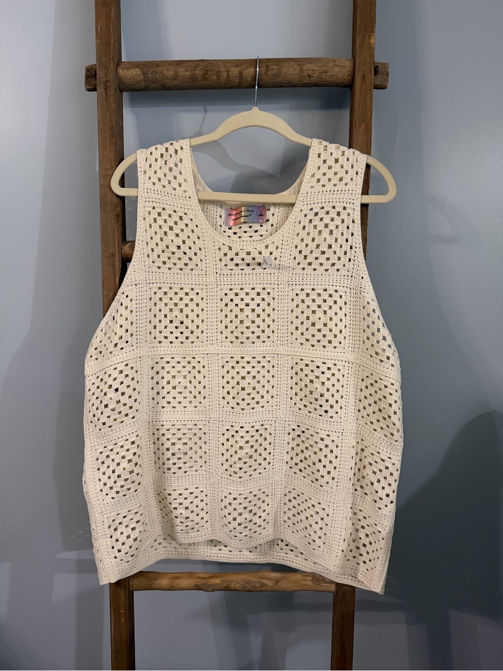 Vintage Abercrombie & Fitch Cream Crochet Square-Panel Tank - The Trevor Project